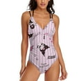 thumbnail image 1 of Kuromi And My Melody Women's One Piece Swimsuit Tummy Control V Neck Bathing Suits, 1 of 7
