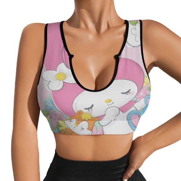 Kuromi And My Melody Women's Sports Bras Fitness Workout Crop Tank Top Padded Yoga Top