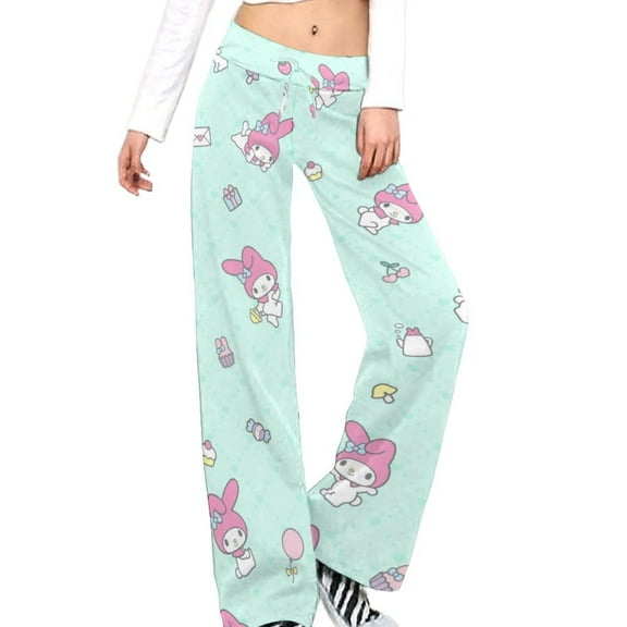 Kuromi And My Melody Women's Wide Leg Yoga Pant Comfy Loose Sweatpants High Waist Lounge Casual Athletic Pant Workout Joggers Pant