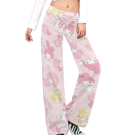 Kuromi And My Melody Women's Wide Leg Yoga Pant Comfy Loose Sweatpants High Waist Lounge Casual Athletic Pant Workout Joggers Pant