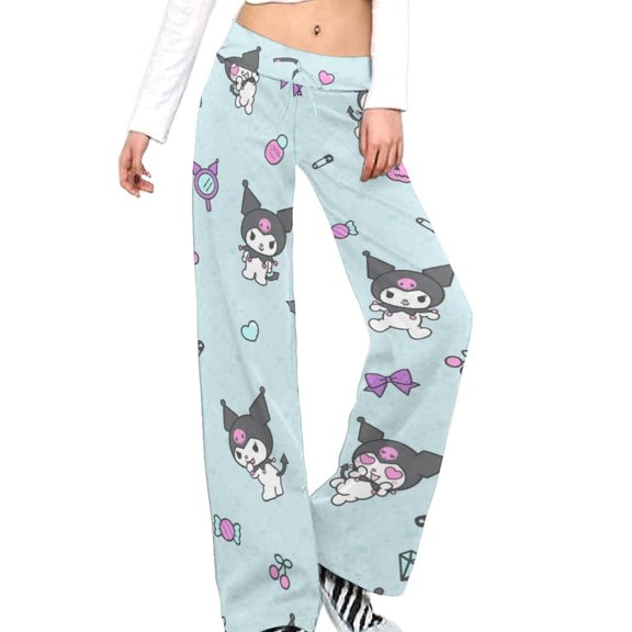 Kuromi And My Melody Women's Wide Leg Yoga Pant Comfy Loose Sweatpants High Waist Lounge Casual Athletic Pant Workout Joggers Pant