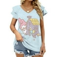 thumbnail image 1 of Kuromi And My Melody Womens Summer Tops Ruffle Short Sleeve Tunic Tops V Neck Loose Fit Flowy T-Shirts, 1 of 7