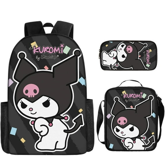 Kuromi Anime Backpack Set 3 Pieces with Lunch Bag and Pencil Case for Women Men, Fashion Daypack, Classic High Backpack for Teens, Travel Laptop Backpacks