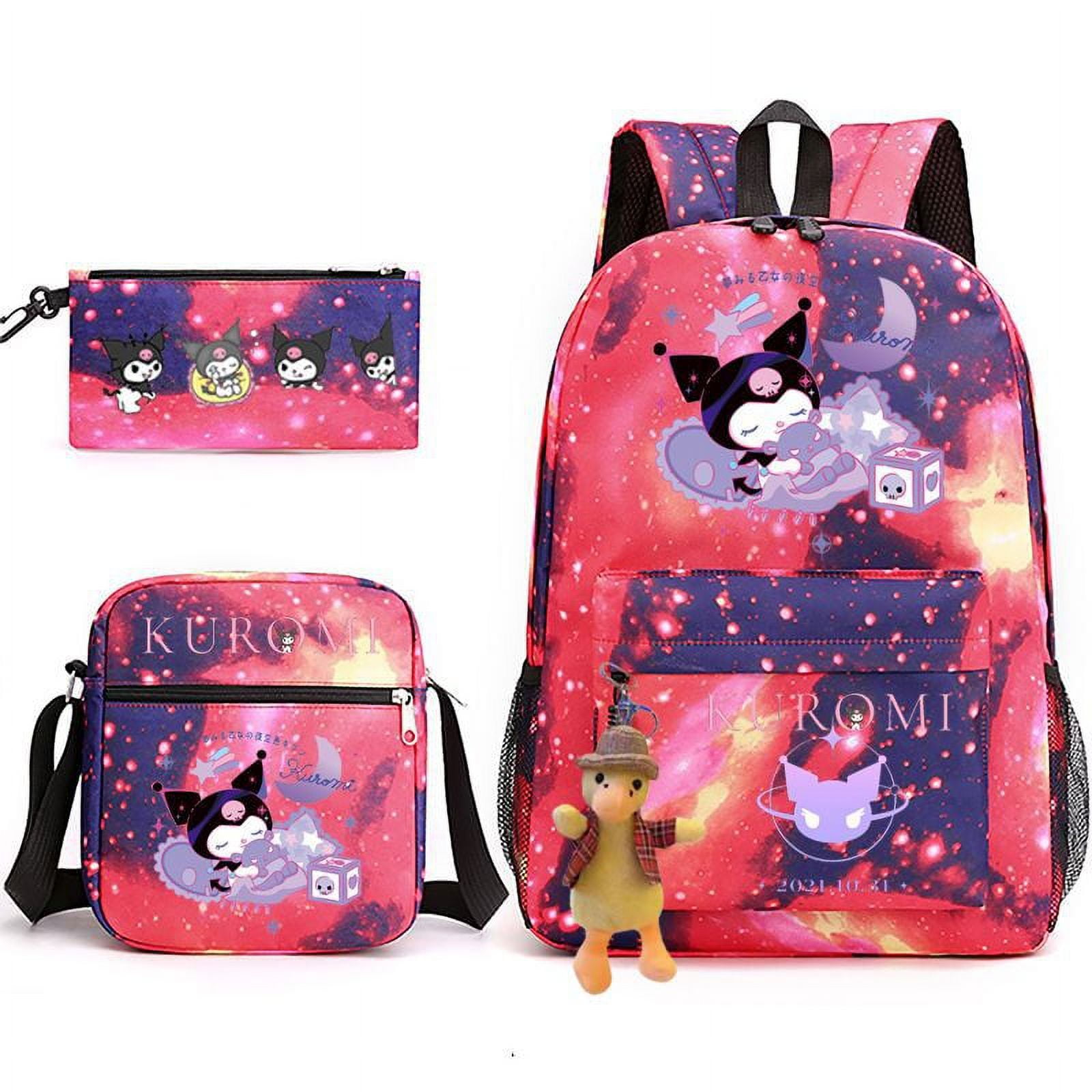 Kuromi Anime Backpack Set 3 Pieces with Shoulder Bag and Pencil Case ...