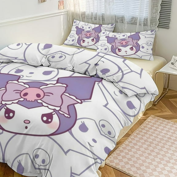 Kuromi Anime Cartoon Sheet Set 3 Piece Bedding Set Cute Christmas Bedroom Decor 102"x90"