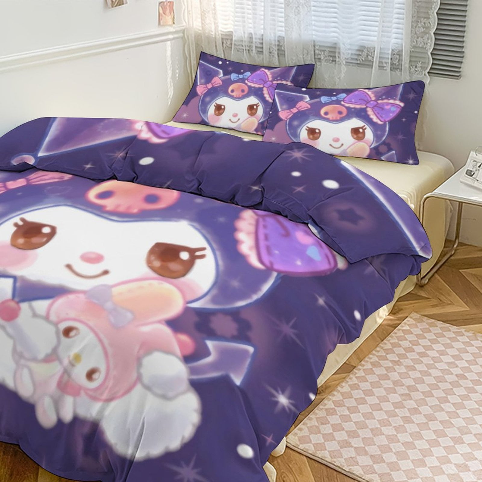 Kuromi Anime Cartoon Sheet Set 3 Piece Bedding Set Cute Christmas