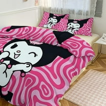 Kuromi Anime Cartoon Sheet Set 3 Piece Bedding Set Cute Christmas Bedroom Decor 79"x90"