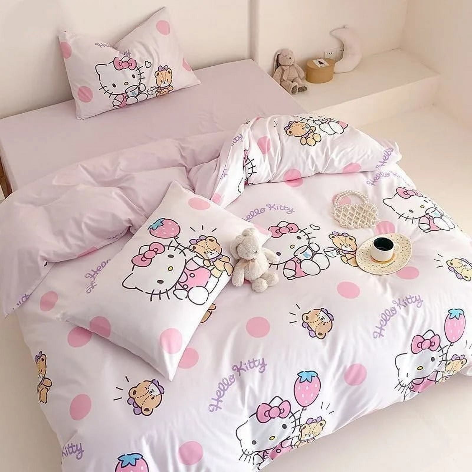 Kuromi Anime Duvet Cover Cartoon Cinnamoroll Bed ThreePiece Set Cute
