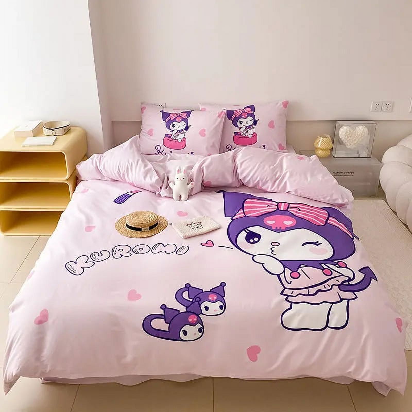 Kuromi Anime Duvet Cover Cartoon Cinnamoroll Bed ThreePiece Set Cute