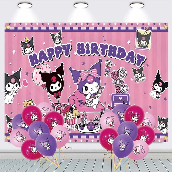 Kuromi Backdrop Banner Balloons Party Decorations Supplies Taspestry Wall Decor Background Poster
