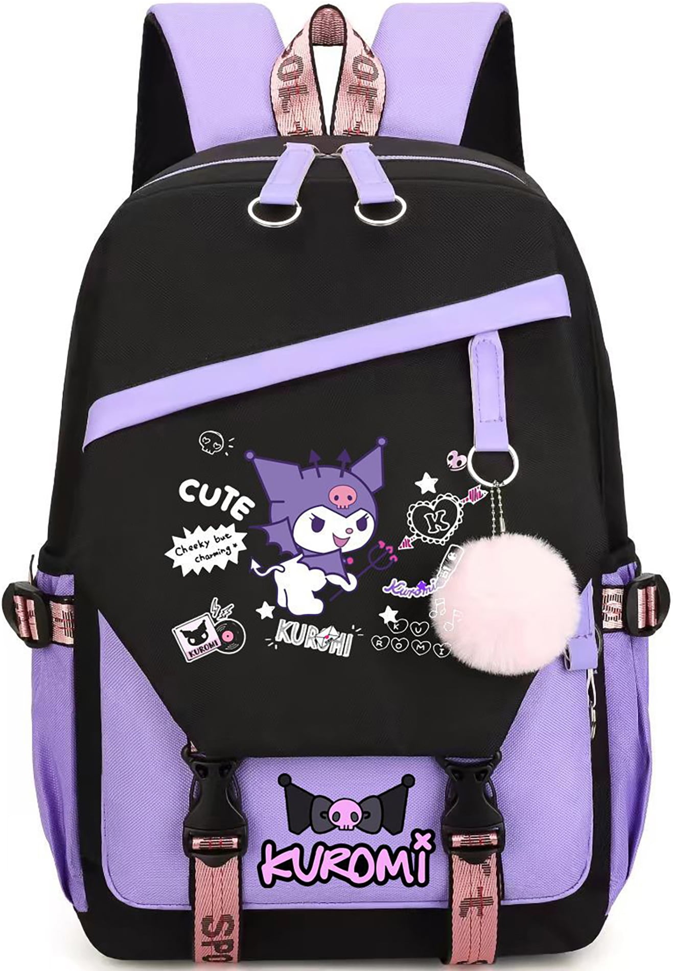 Kuromi Backpack Purple Anime School Bag Business Casual Laptop