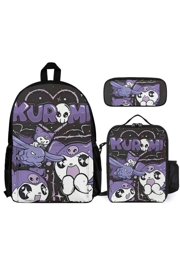 Kuromi Backpack With Lunch Bag And Pencil Case (Three-Piece Set) One size