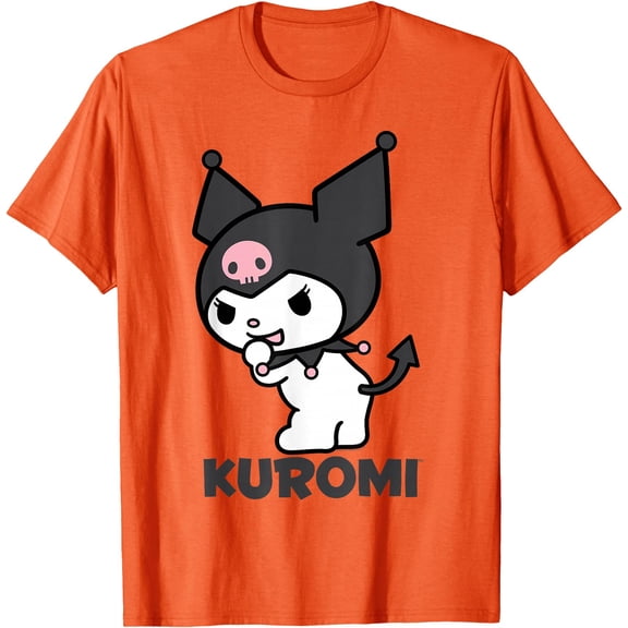 Kuromi Backside Logo DTG Print Unisex T-Shirt,Orange Color,Size YXS