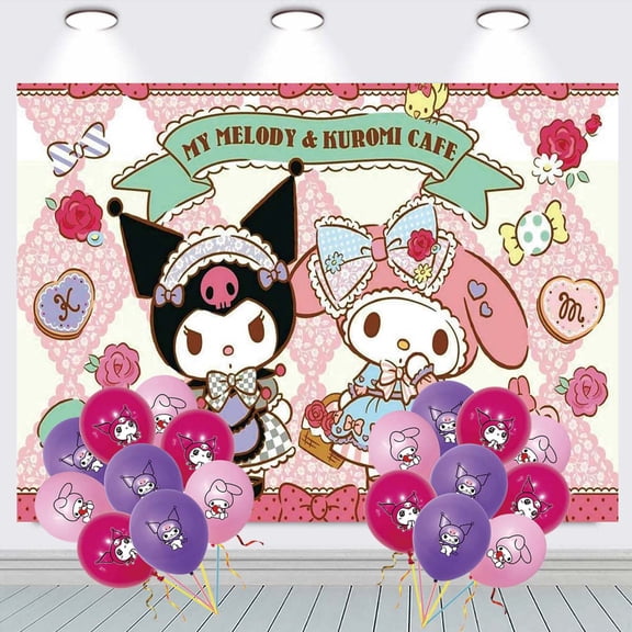 Kuromi Balloons Party Supplies Taspestry Poster Banner Backdrop Background Birthday Wall Decor
