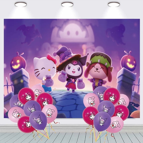 Kuromi Balloons Taspestry Backdrop Banner Wall Decor Party Decorations Background Poster Decor Supplies