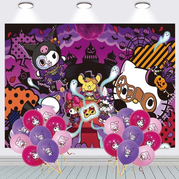 Kuromi Banner Backdrop Background Birthday Balloons Party Supplies Taspestry Poster Wall Decor