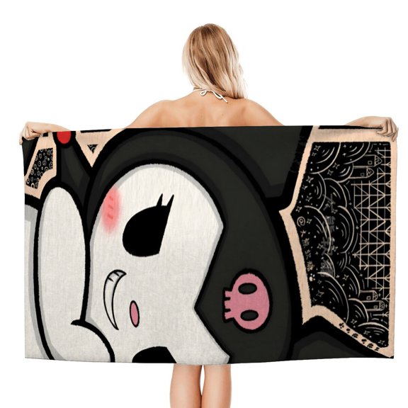 Kuromi Beach Quick Drying Towel, soft, quick-drying, sand-free, ideal for relaxing or workout at the beach.size 30.7x59in (78x150cm)
