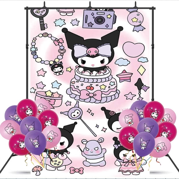 Kuromi Birthday Balloons Party Supplies Banner Backdrop Background Taspestry Poster Wall Decor