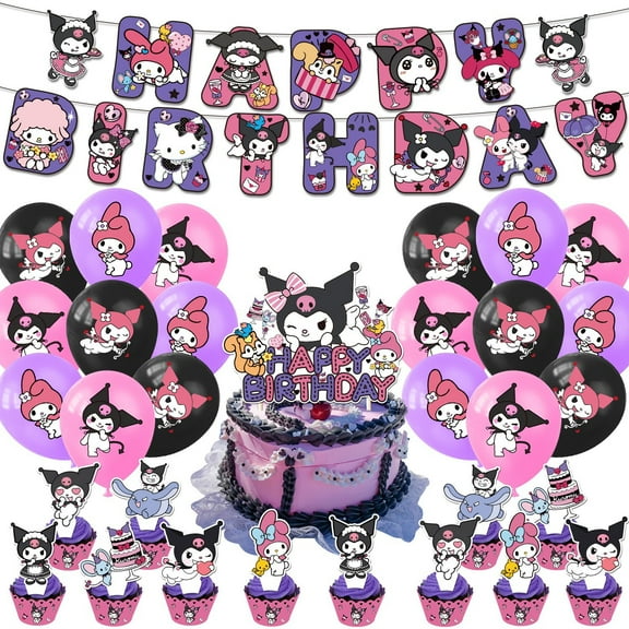 Kuromi Birthday Decorations Party Supplies Theme Party Favor Include Happy Birthday Banner, Cake Topper, Balloons, Cupcake Toppers