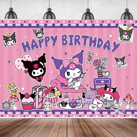 Kuromi Birthday Party Decoration,Kawaii Party Photo Background 5 x 3 FT Kuromi Merch Party Backdrop