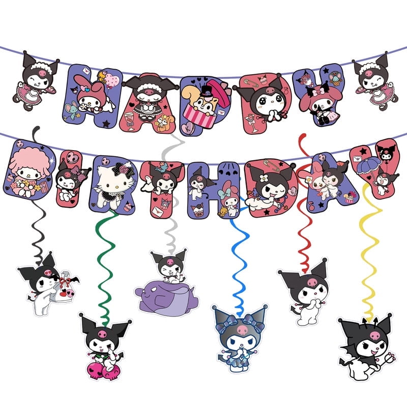 Kuromi Birthday Party Decorations,Kuromi Happy Birthday Banner Hanging Swirls for Birthday Party Supplies