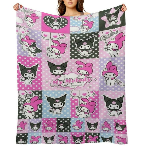 Kuromi Blanket cute Cartoon Anti Pilling Flannel Throws Blanket Lightweight and Breathable All Seasons for Adults and Kids Christmas gifts