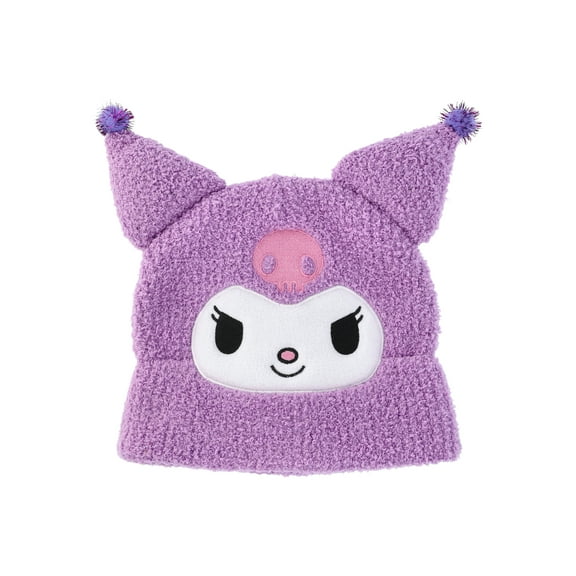 Kuromi Boucle Knit Cuffed Beanie Hat