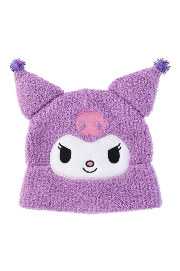 Kuromi Boucle Knit Cuffed Beanie Hat