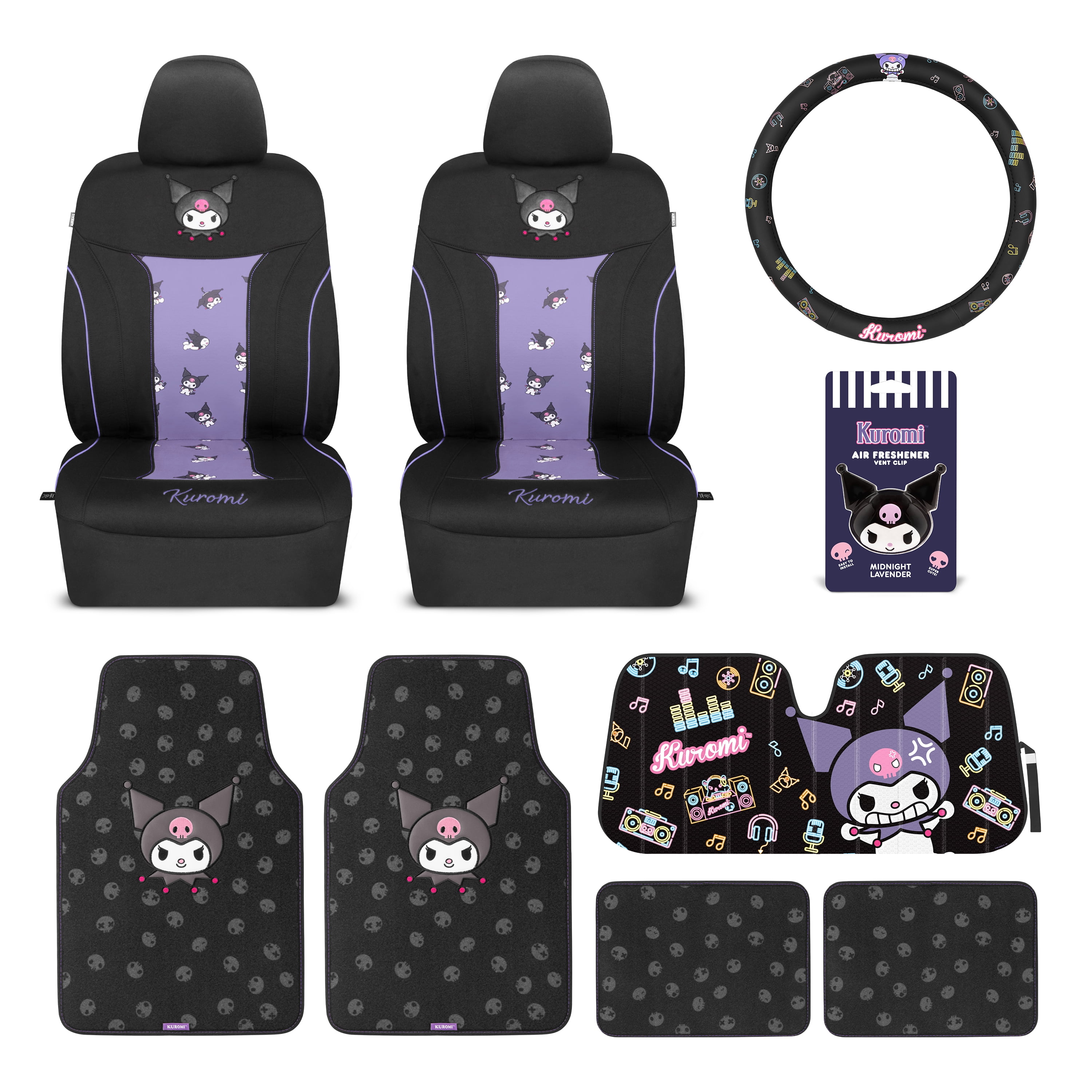 Kuromi Car Seat Covers, Car Floor Mats, Steering Wheel Cover