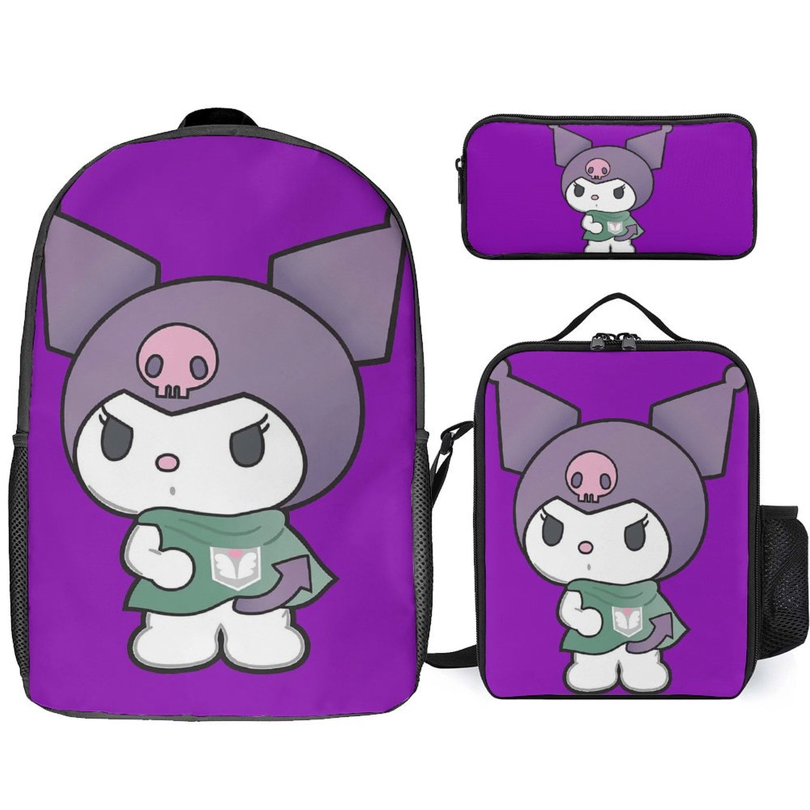 Kuromi Cartoon Anime 3 Piece Backpack Lunch Bag & Pencil Case Set ...