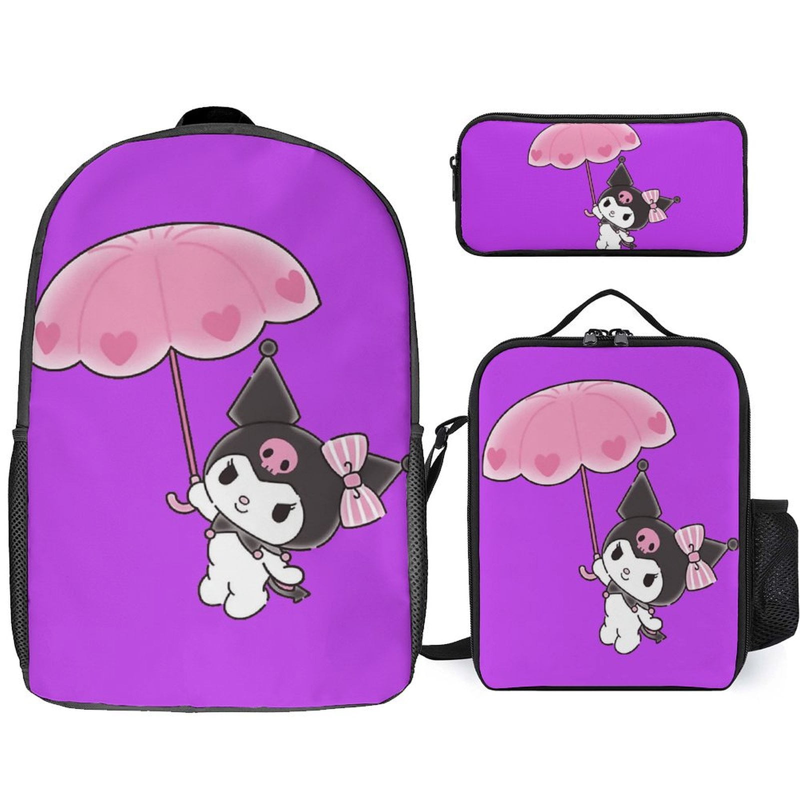 Kuromi Cartoon Anime 3 Piece Backpack Lunch Bag & Pencil Case Set ...