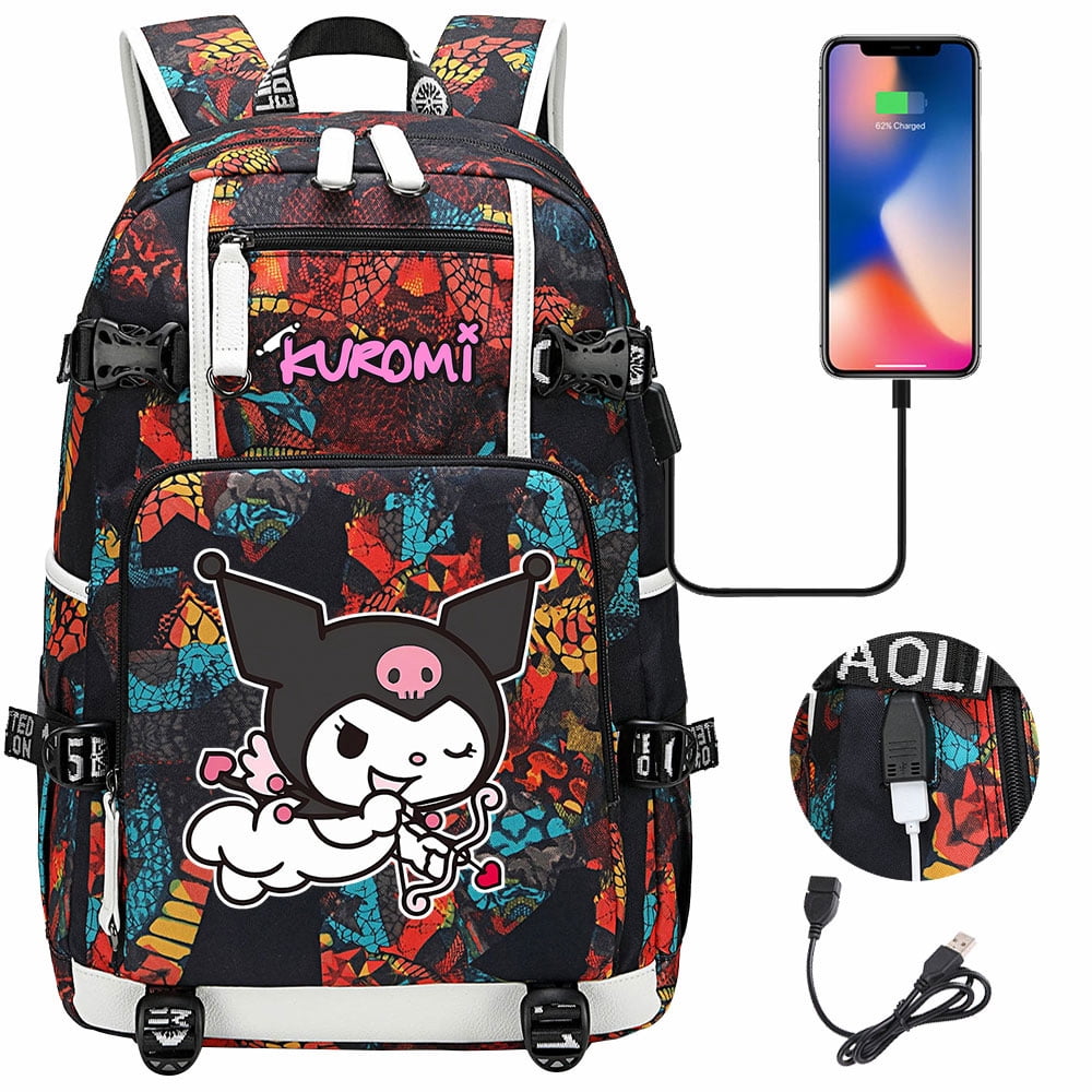 Kuromi Cartoon Backpack with DoubleSided Pockets and USB Charging Port