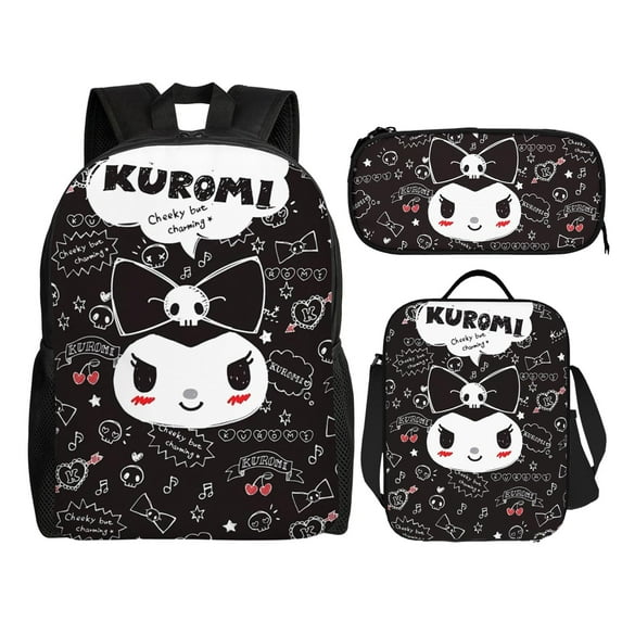 Kuromi Cartoon Backpack with Lunch Box Set 3PC Novelty Laptop Backpack With Lunch B Small storage bag Gifts for Women men Travel Sport