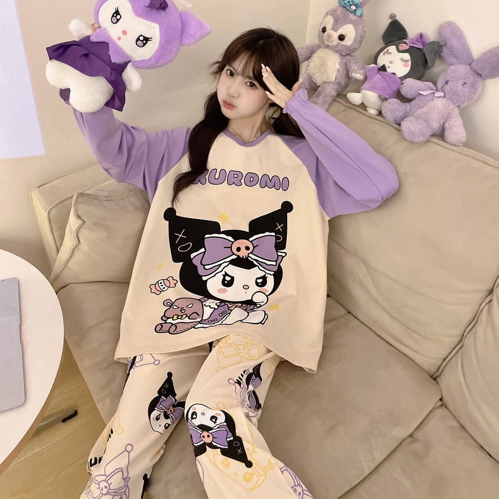 Kuromi Cartoon Pajamas Set Sanrio Women Cinnamoroll Kawaii My Melody ...