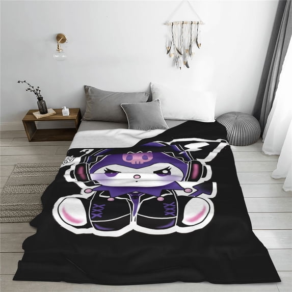Kuromi Cartoon Printing Throw Blanket, All Seasons Flannel Fleece Blanket, Soft & Warm Plush Blankets for Couch Sofa Bed Camping Travel, 40"x30"