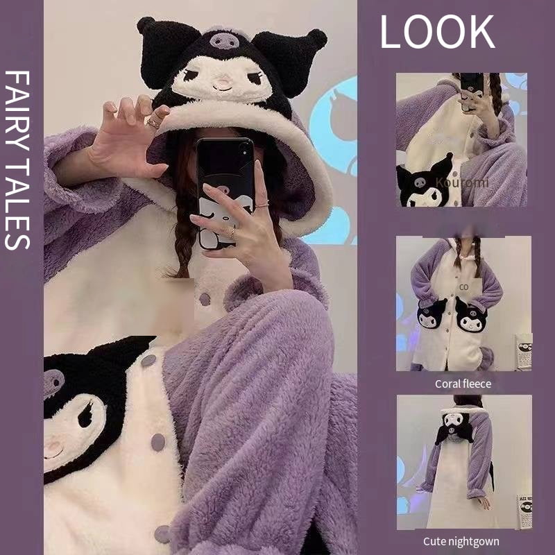 Kuromi Coral velvet Pajama lady Autumn winter Cartoon cute velvet ...