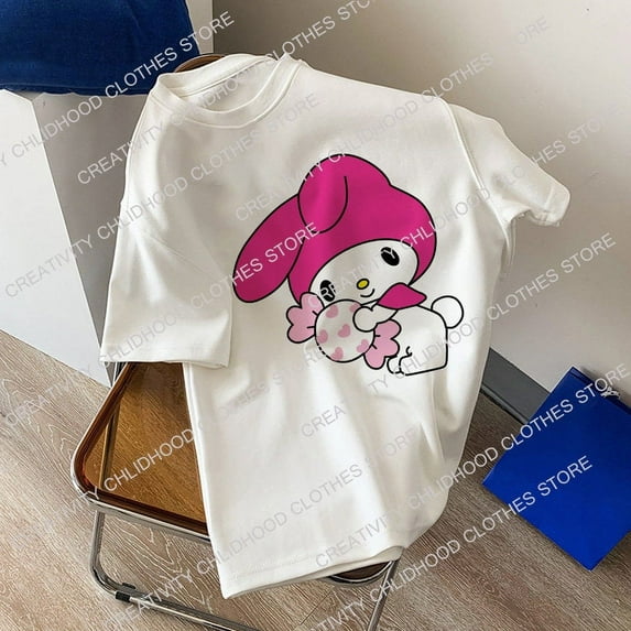 Kuromi Cotton T-shirt Women Anime Sanrio Melody T Shirts Kawaii Cartoons Casual Clothes Fashion Unisex Streetwear Oversized Tops