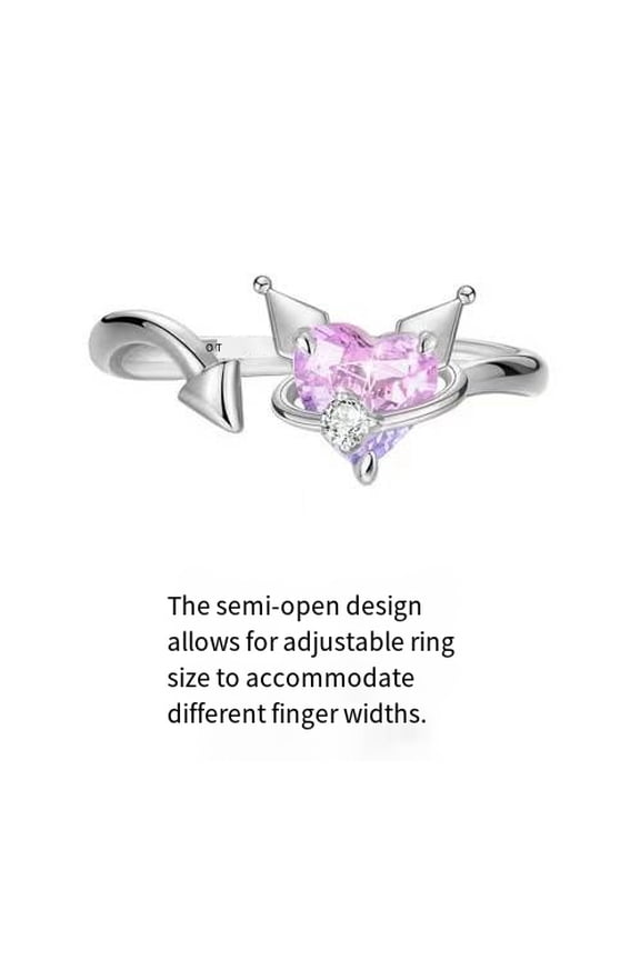 Kuromi Crystal Ring Sanrio Phantom Purple Planet Women's ins Niche High-end Design Open Adjustable Ring Gift