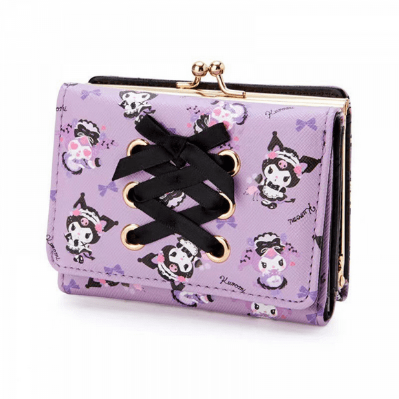 Kuromi Cute Cartoon PU Leather Wallet, Zipper Card Holder with Clip, Compact & Stylish