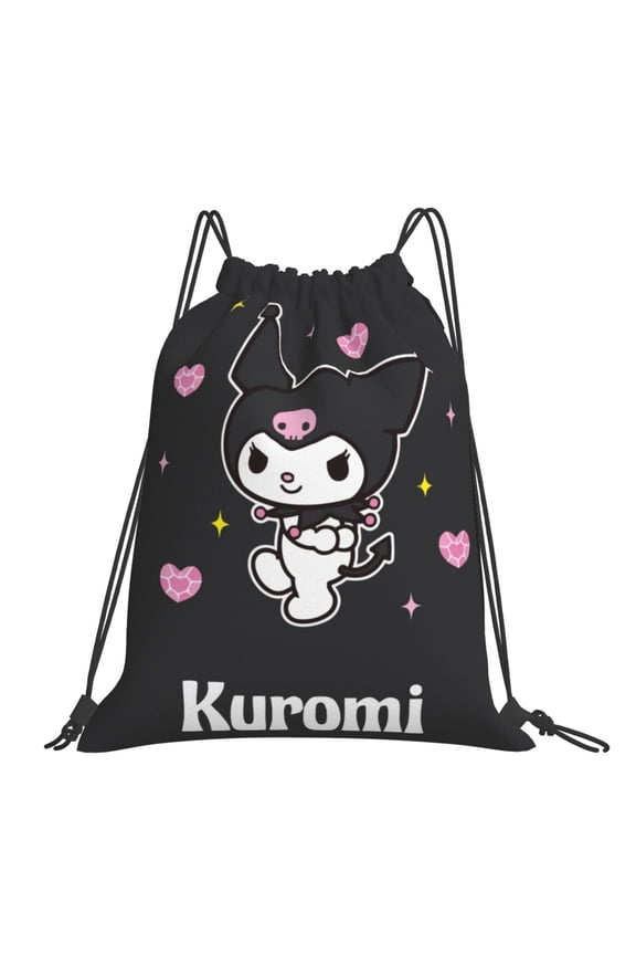 Kuromi Cute Drawstring Bag Cinch Backpack Gym Bag Foldable for School Fitness Yoga Travel for Adult Men Women 16x14 inches