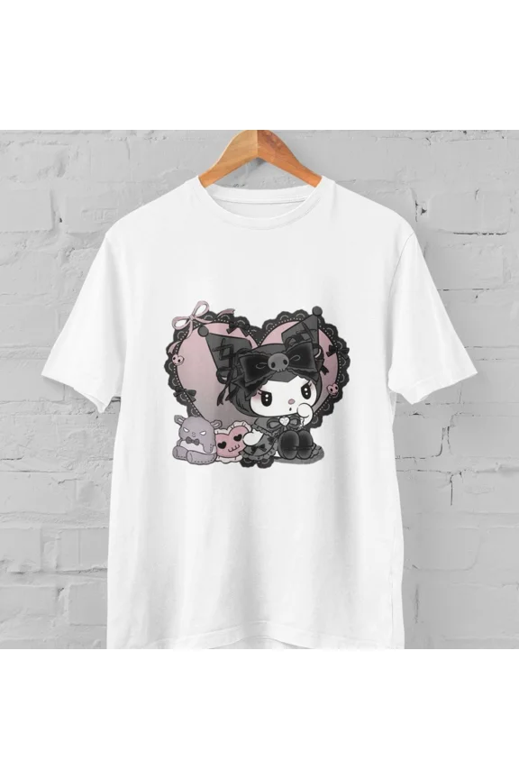 Kuromi Dark Kawaii Gothic Heart Lace Ribbon Anime Graphic T Shirt Harajuku