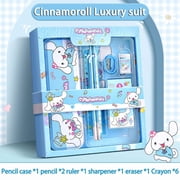 Kuromi Deluxe Stationery Set Gift Box Cute Melody Cinnamoroll Pencil Eraser Ruler Pencil Case Happy Gift Pack