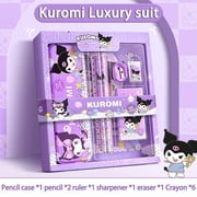 Kuromi Deluxe Stationery Set Gift Box Cute Melody Cinnamoroll Pencil Eraser Ruler Pencil Case Happy Gift Pack