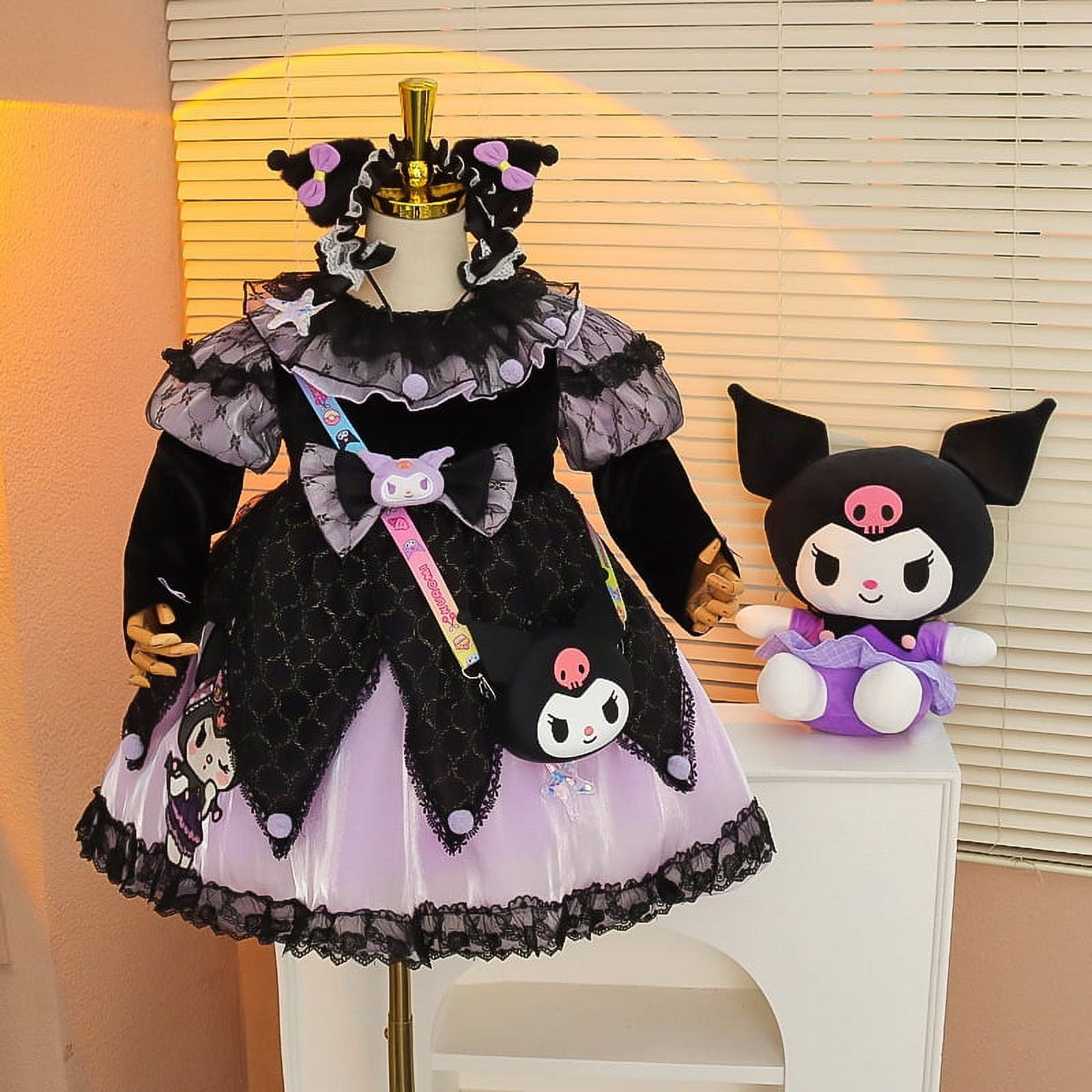 Kuromi Dress Kawaii Sanrio Anime Children Winter Little Devil Long Sleeve Lolita Princess Dress ...