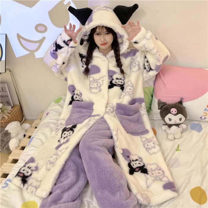 Kuromi Flannel Pajama women's winter plush nightgown pajama pants and ...