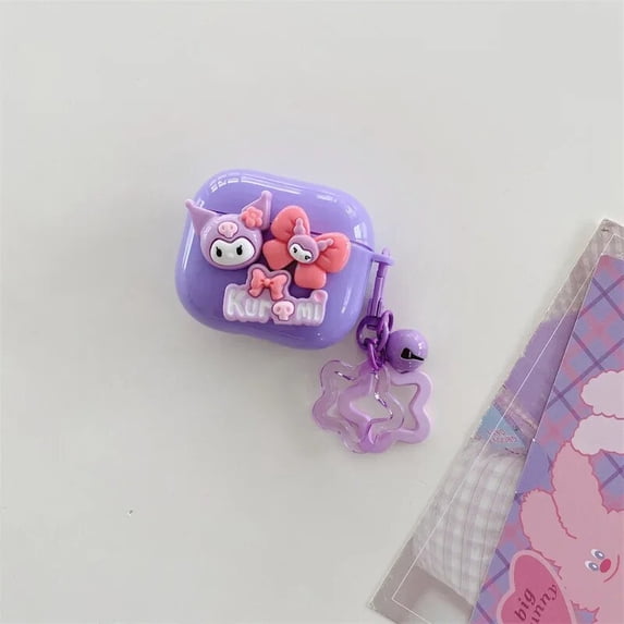 Kuromi For Airpods Pro 2 Case,Purple With Small Bell For Airpods Pro Case, Soft TPU Earphone Anime Cover For Airpods 3 Case