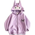 thumbnail image 1 of Kuromi Full Zip Hoodie Sweatshirt Cartoon Ears Hooded Zippered Jacket Coat,130, 1 of 7