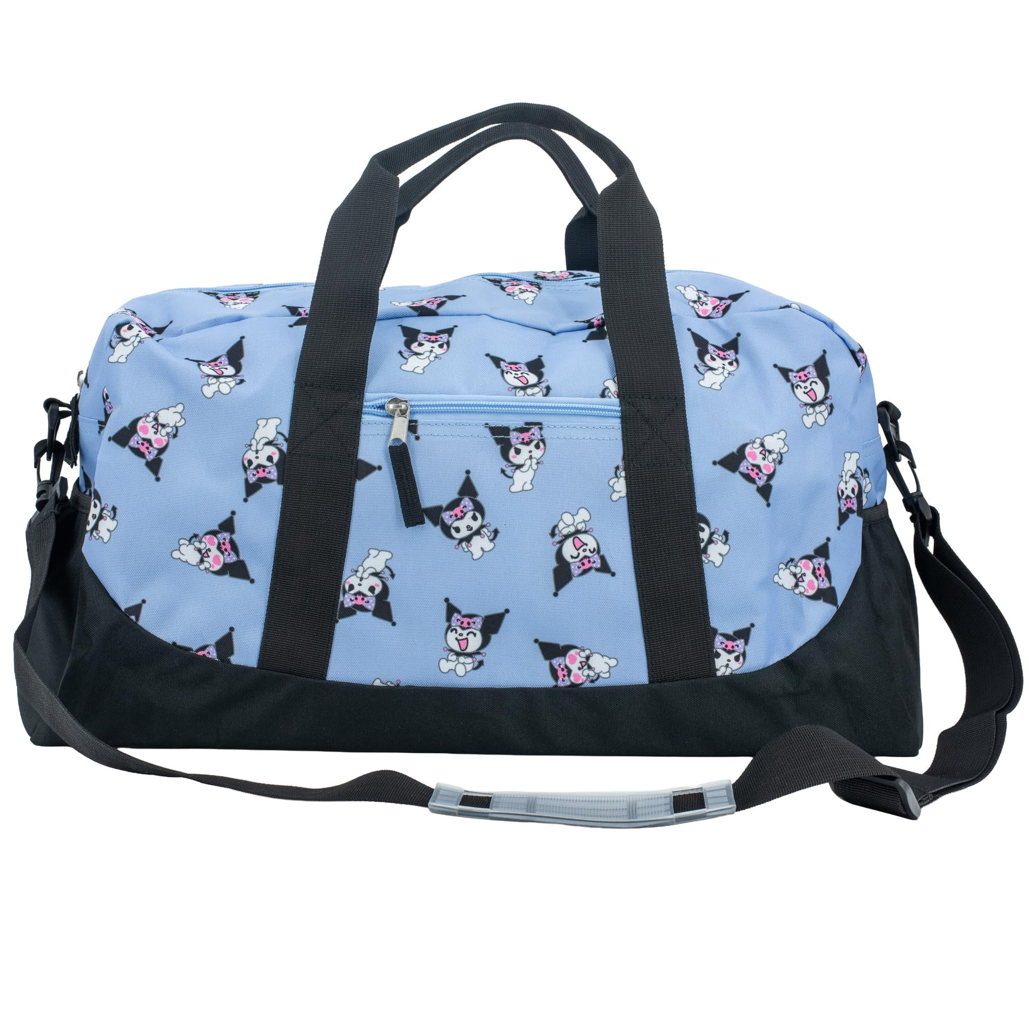 Kuromi Girls Duffle Bag, 16 x 10 x 6.5 inch, Travel Sleepover Dance Bag with Pockets, Purple