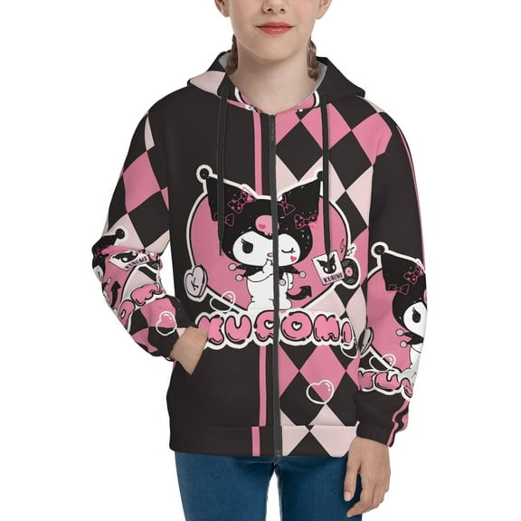 Kuromi Girls Hoodie Sweatshirt Full Zip Jacket Casual Teens Hoodie with Pocket XL18-20