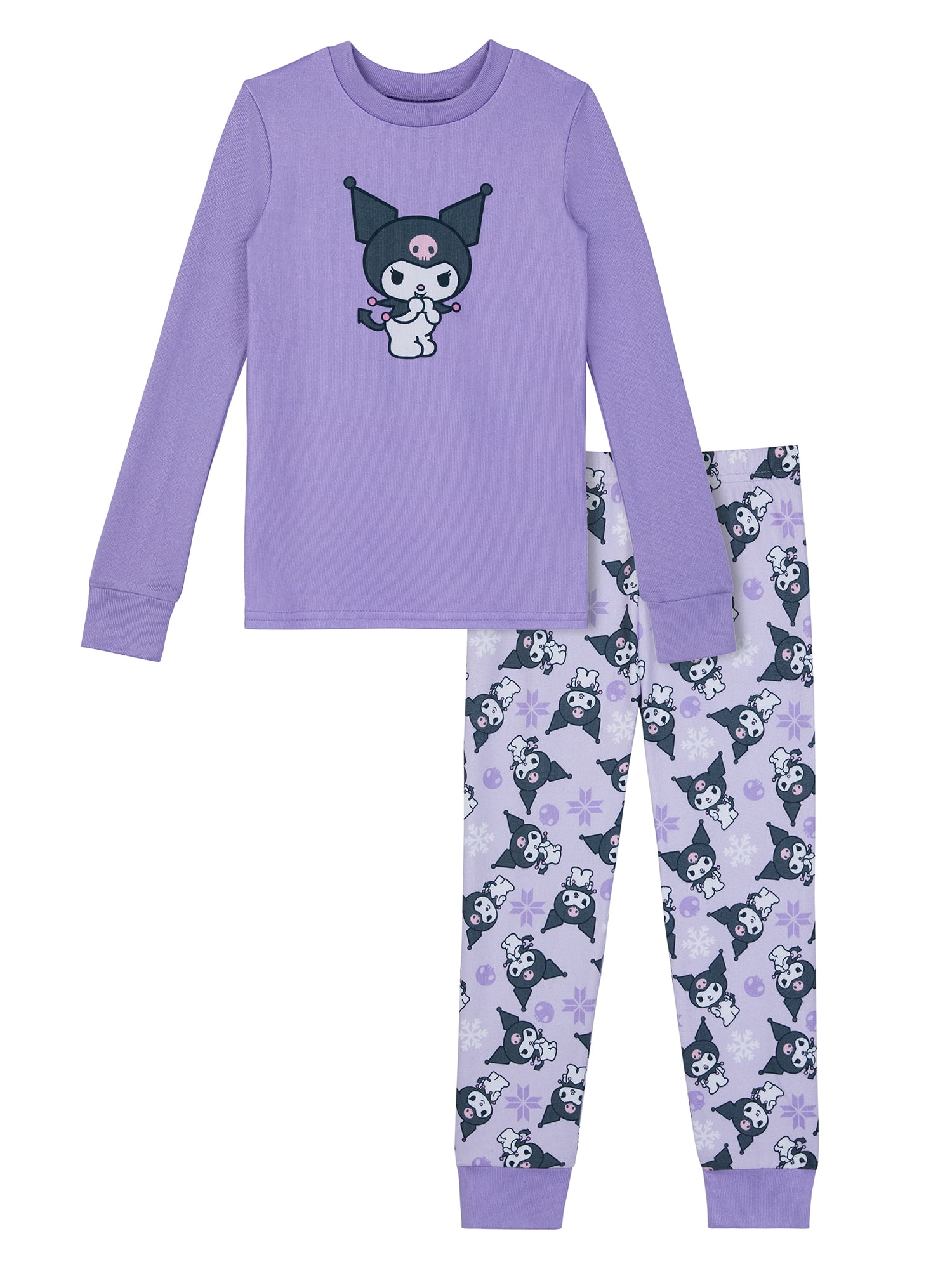 Kuromi Girls Long Sleeve Snug Fit Top and Pant Pajama Set, 2-Piece, Sizes 4-10